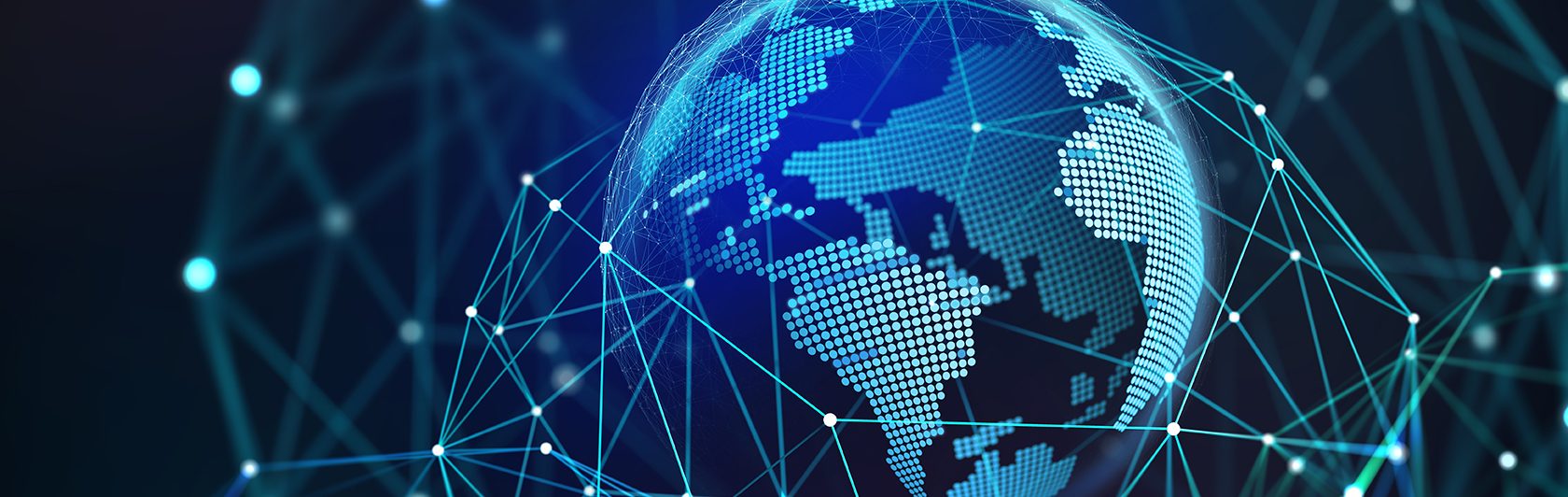 Holographic globe in a polygonal mesh 3D illustration. Business