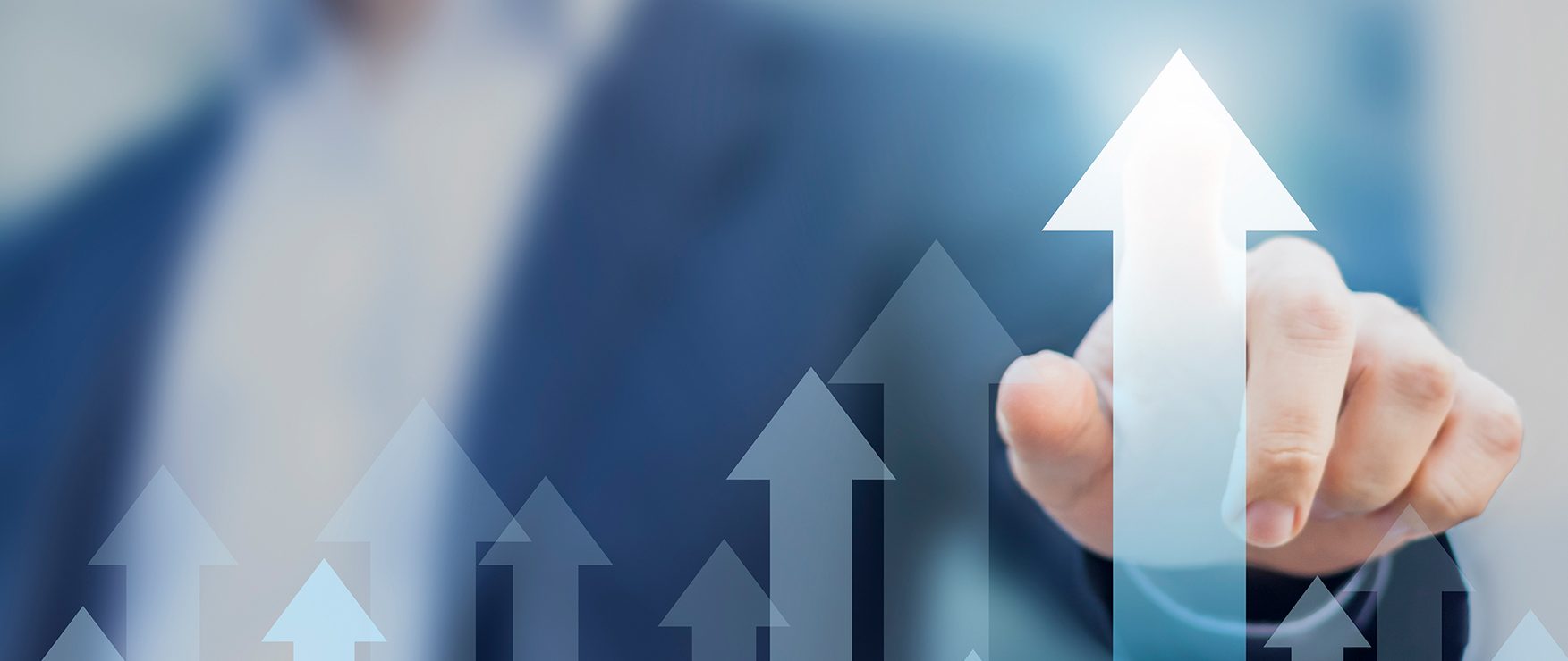 Business growth with businessman rising arrow up showing growing revenue and benefits. Successful plan or strategy, excellent sale or investment performance. Increasing profit graph or chart.