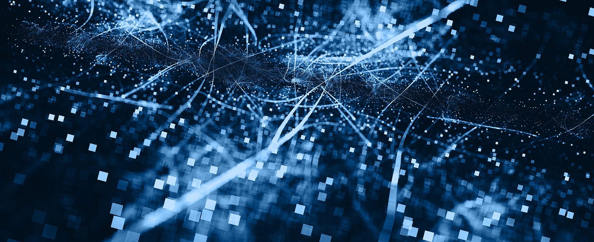 Abstract Futuristic Exploding Pixel Neon Blue Glowing Pattern Connection Communication 5G Energy Network Computer Smart City Internet Technology Background Light Beams Zoom Effect Fractal Art