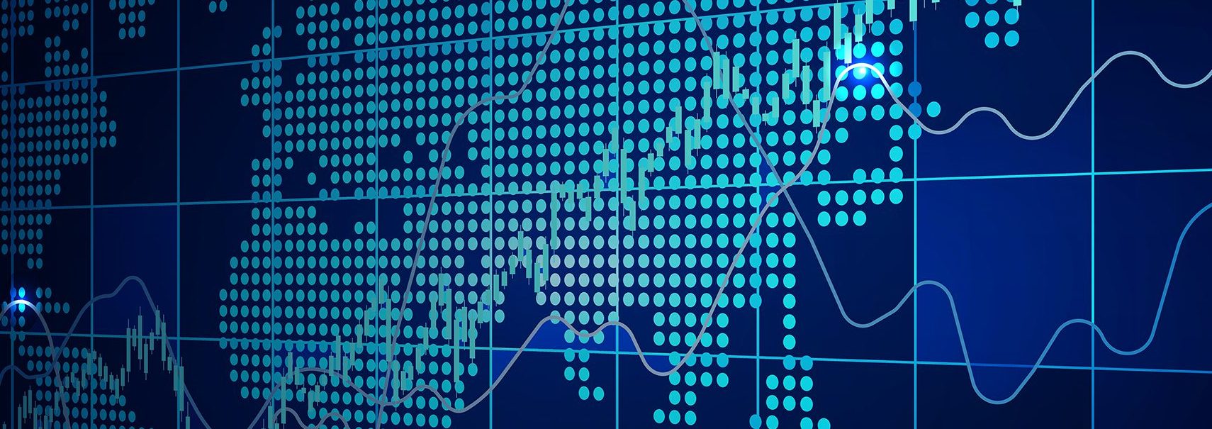 Candlestick chart, line graph and bar chart. World stock market